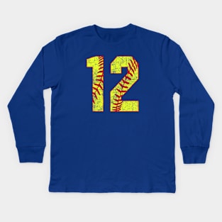 Fastpitch Softball Number 12 #12 Softball Shirt Jersey Uniform Favorite Player Biggest Fan Kids Long Sleeve T-Shirt